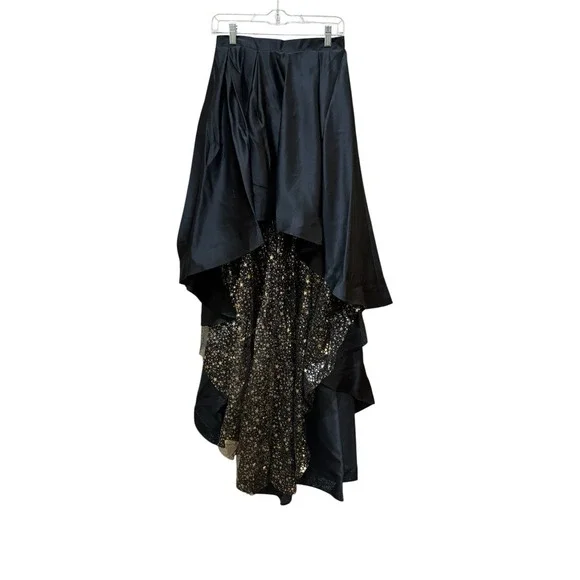 High Low Black Satin Skirt Celestial Tulle Lining Train Size Small Witchy Goth - Picture 8 of 8